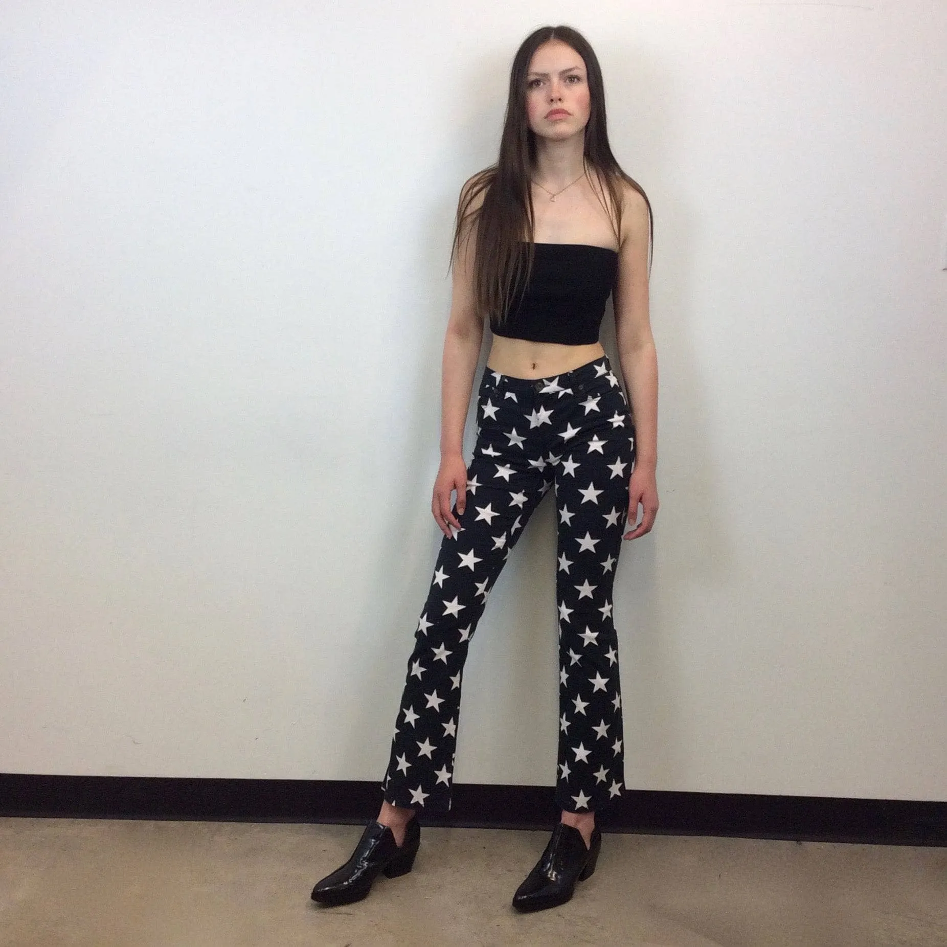 1990s-2000s MOSCHINO JEANS Designer Star Print Low Waist Pants Small