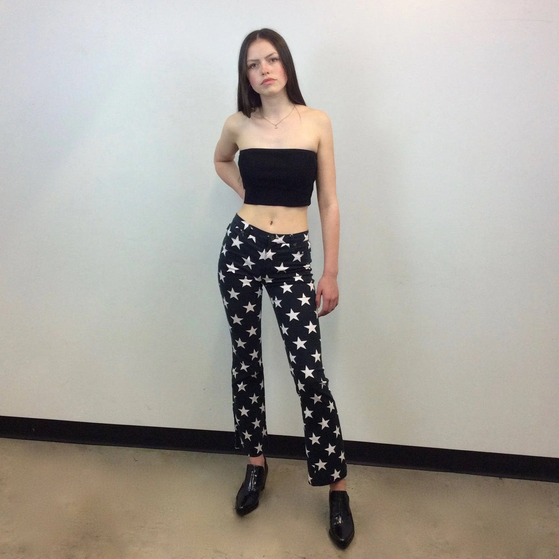1990s-2000s MOSCHINO JEANS Designer Star Print Low Waist Pants Small