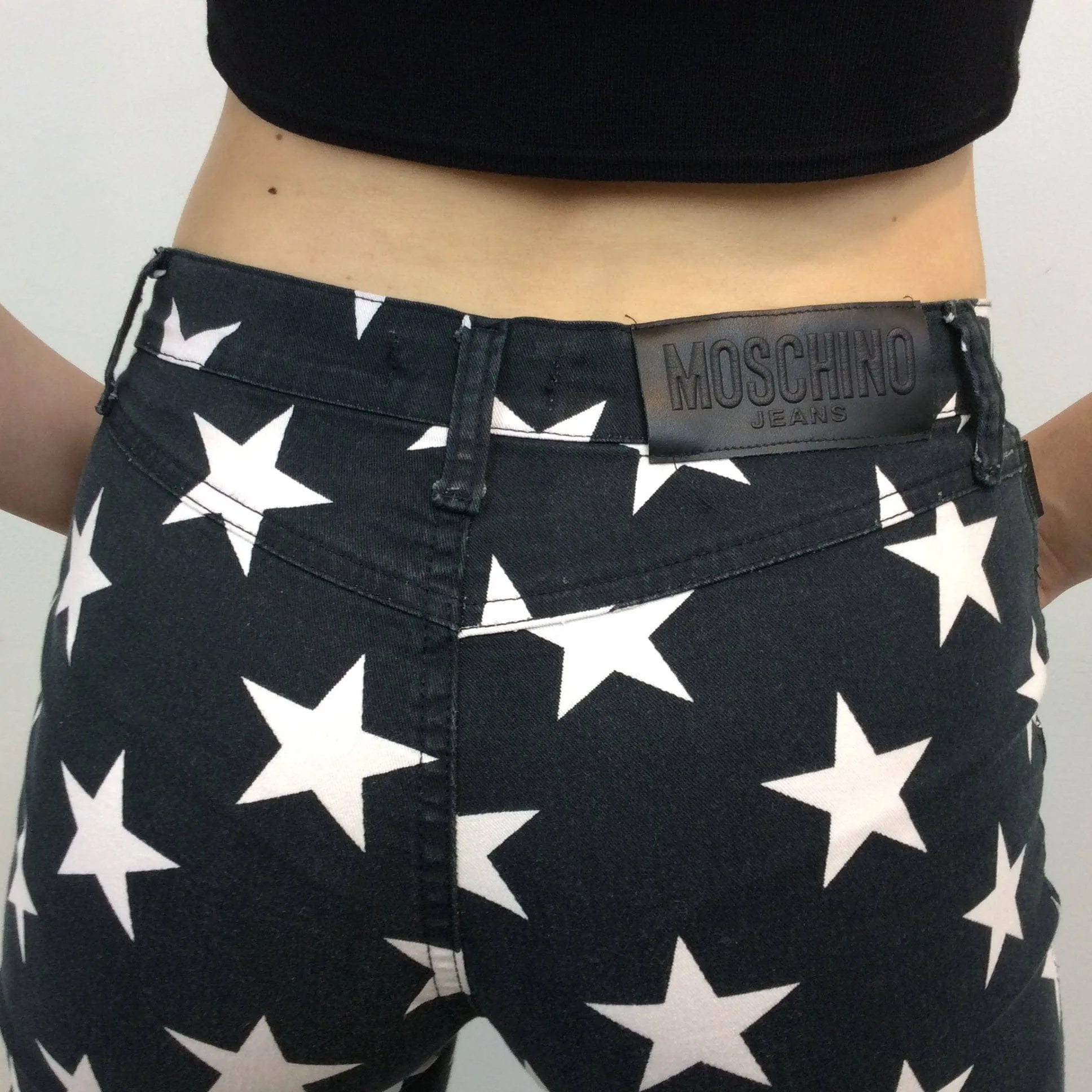 1990s-2000s MOSCHINO JEANS Designer Star Print Low Waist Pants Small