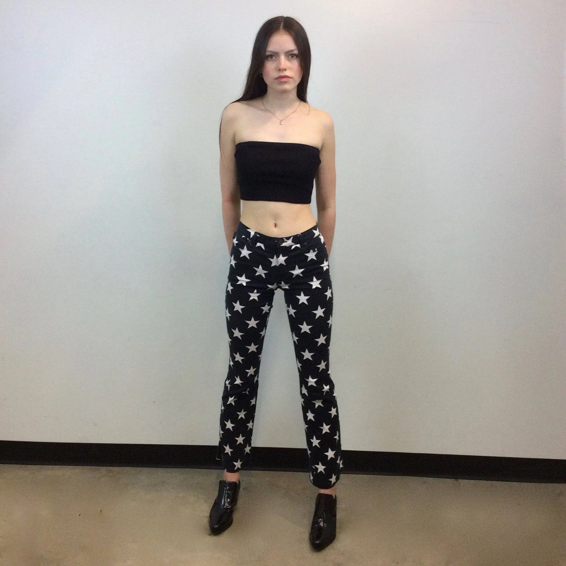 1990s-2000s MOSCHINO JEANS Designer Star Print Low Waist Pants Small