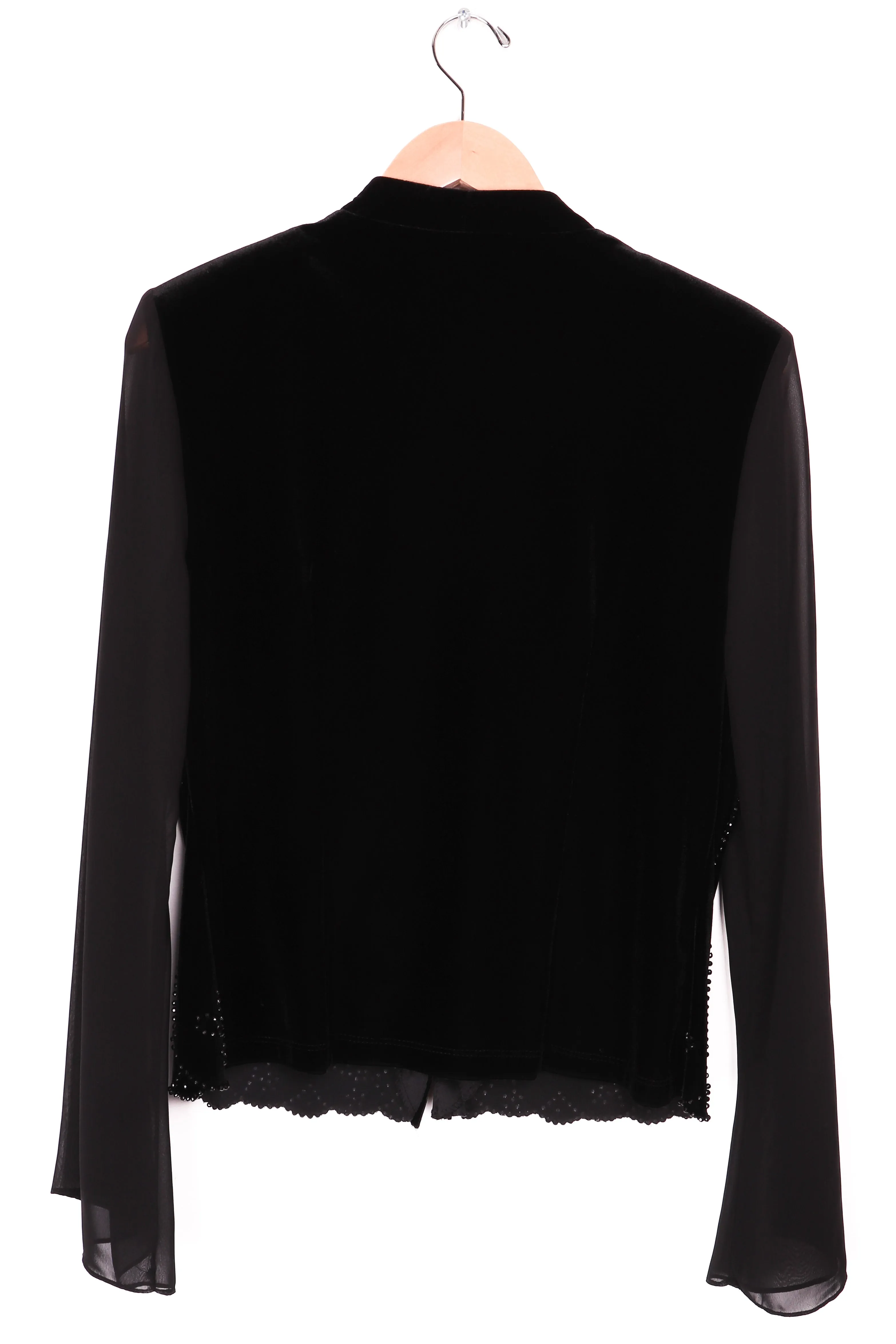 80s J.R. Nites by Caliendo Black Beaded Formal Blouse w/ Sheer Sleeves