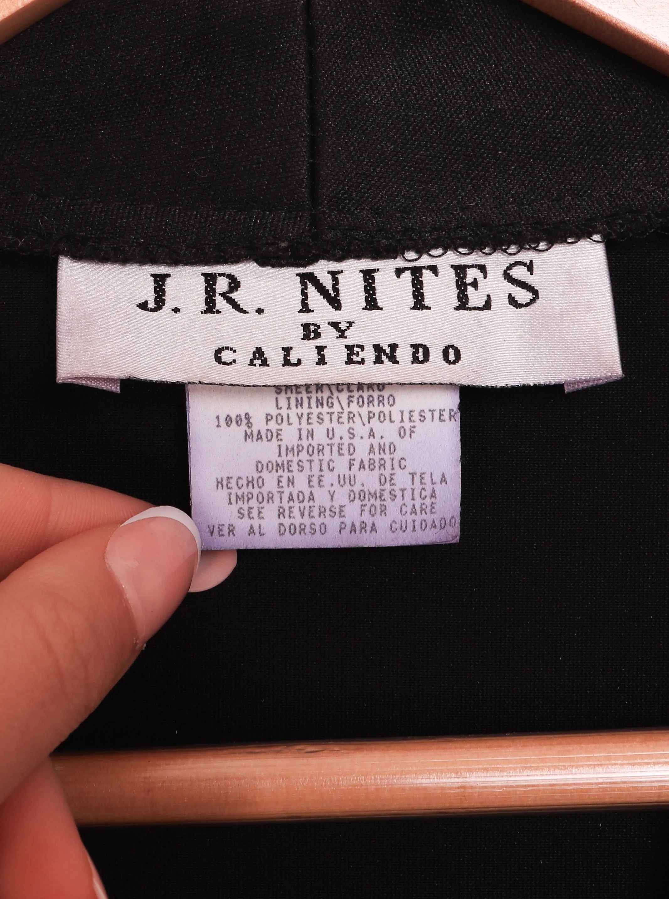 80s J.R. Nites by Caliendo Black Beaded Formal Blouse w/ Sheer Sleeves