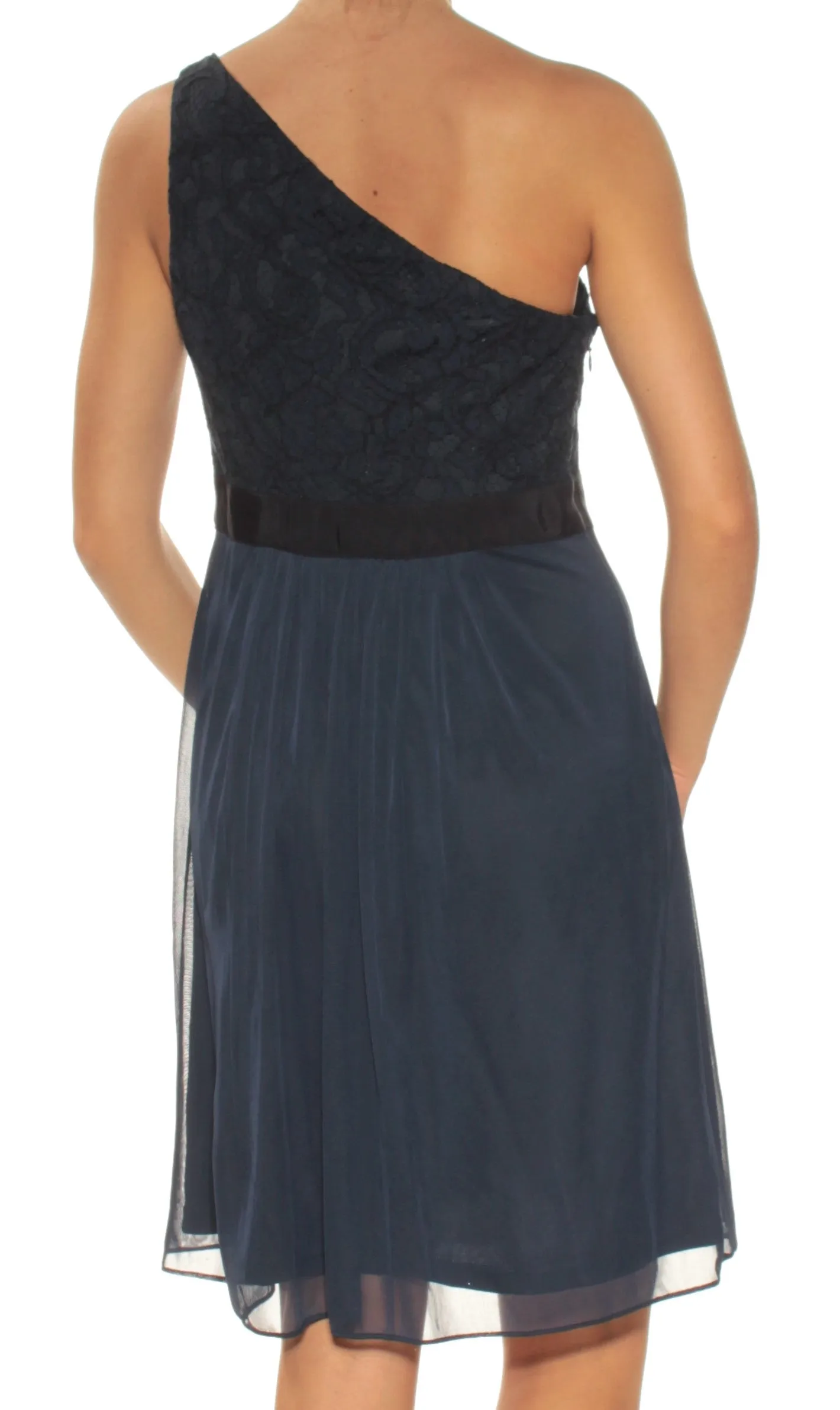 ADRIANNA PAPELL Womens Beaded Sleeveless Asymmetrical Neckline Above The Knee Formal Fit   Flare Dress