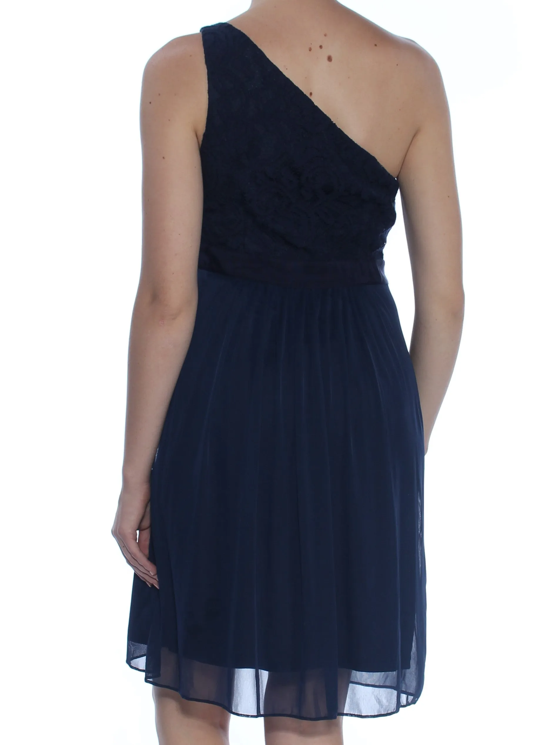 ADRIANNA PAPELL Womens Beaded Sleeveless Asymmetrical Neckline Above The Knee Formal Fit   Flare Dress