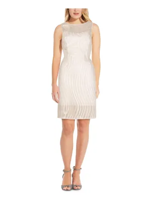 ADRIANNA PAPELL Womens Sheer Sleeveless Boat Neck Above The Knee Cocktail Sheath Dress
