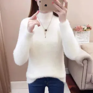 Autumn Cream Angora Design Turtleneck Sweaters - Ailime Designs
