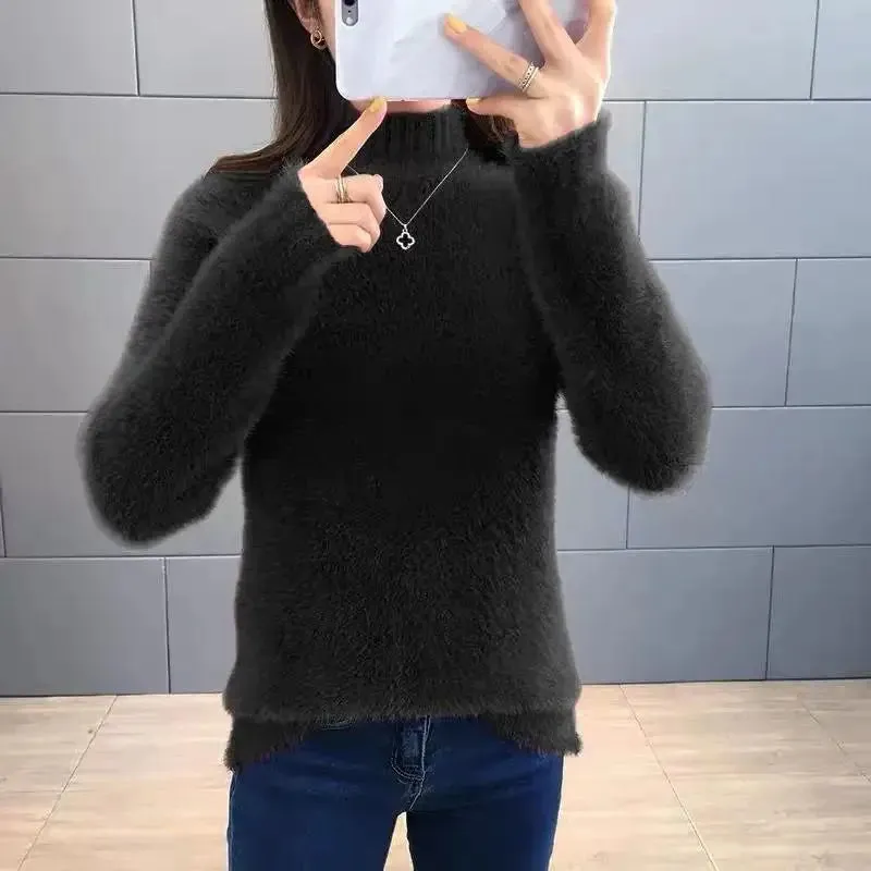 Autumn Cream Angora Design Turtleneck Sweaters - Ailime Designs