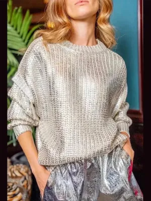 Beautiful Silver Rib Knit Sweaters For Women - Ailime Designs
