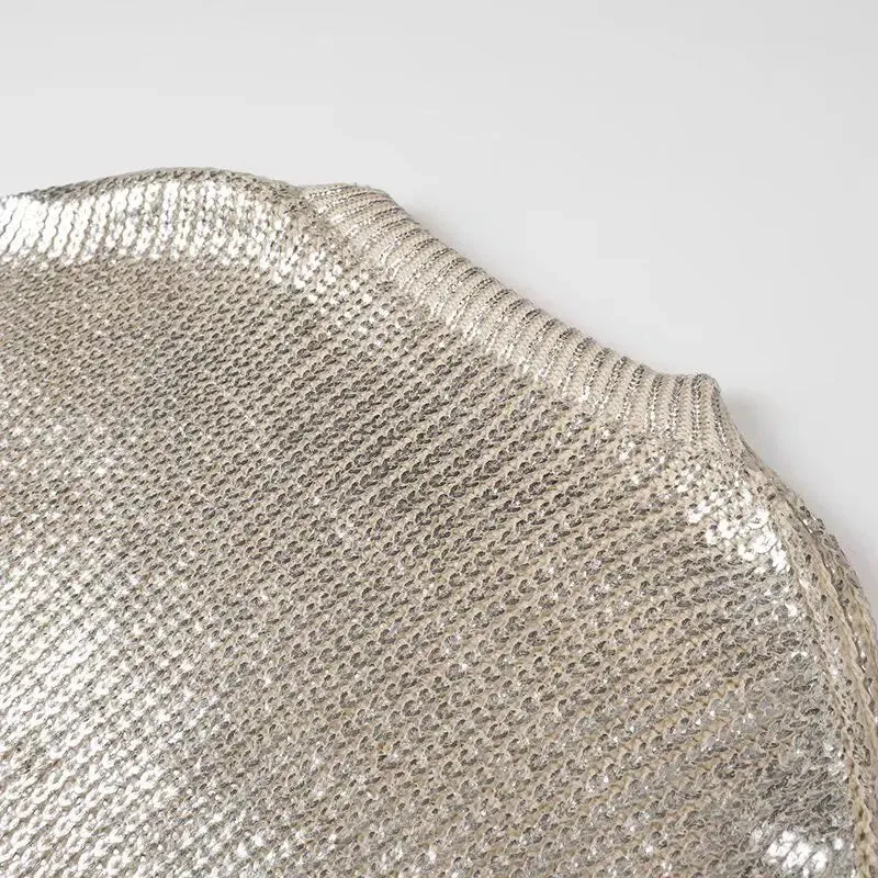 Beautiful Silver Rib Knit Sweaters For Women - Ailime Designs