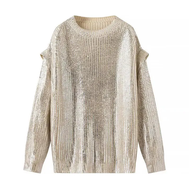 Beautiful Silver Rib Knit Sweaters For Women - Ailime Designs