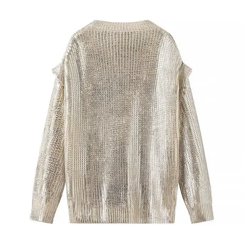 Beautiful Silver Rib Knit Sweaters For Women - Ailime Designs