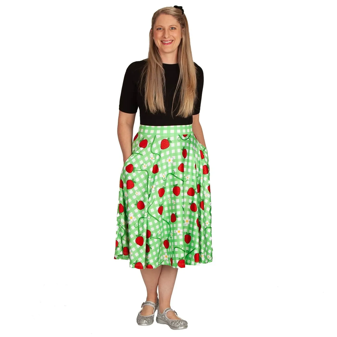 Berry Picnic Swishy Skirt With Pockets