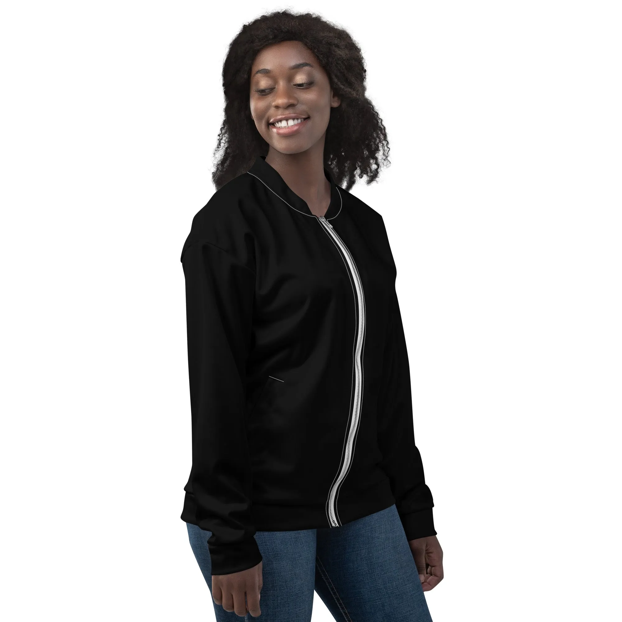 Black Bomber Jacket (Glamourange Bomber Jackets Outfit With Design Colour)