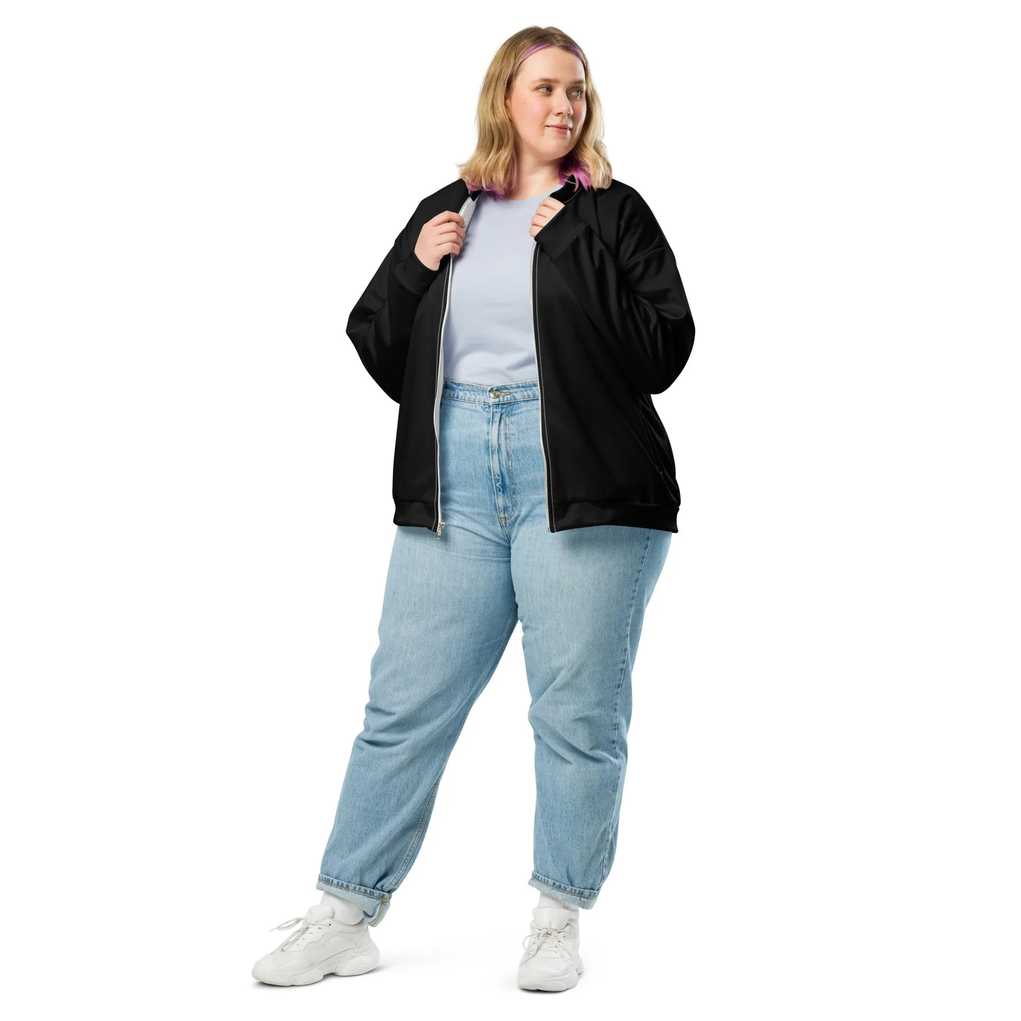 Black Bomber Jacket (Glamourange Bomber Jackets Outfit With Design Colour)