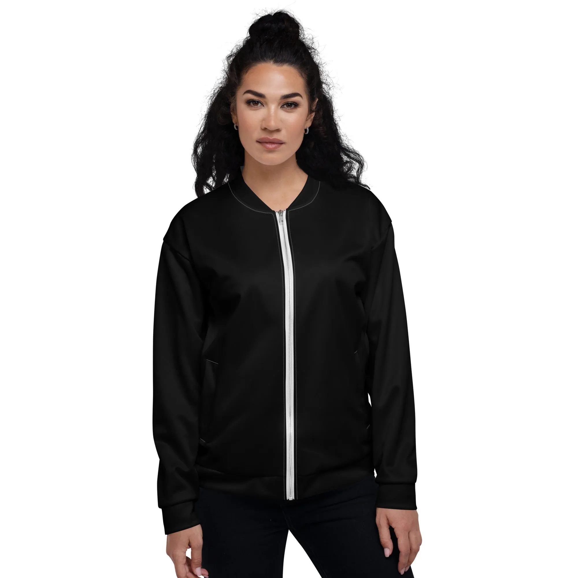 Black Bomber Jacket (Glamourange Bomber Jackets Outfit With Design Colour)