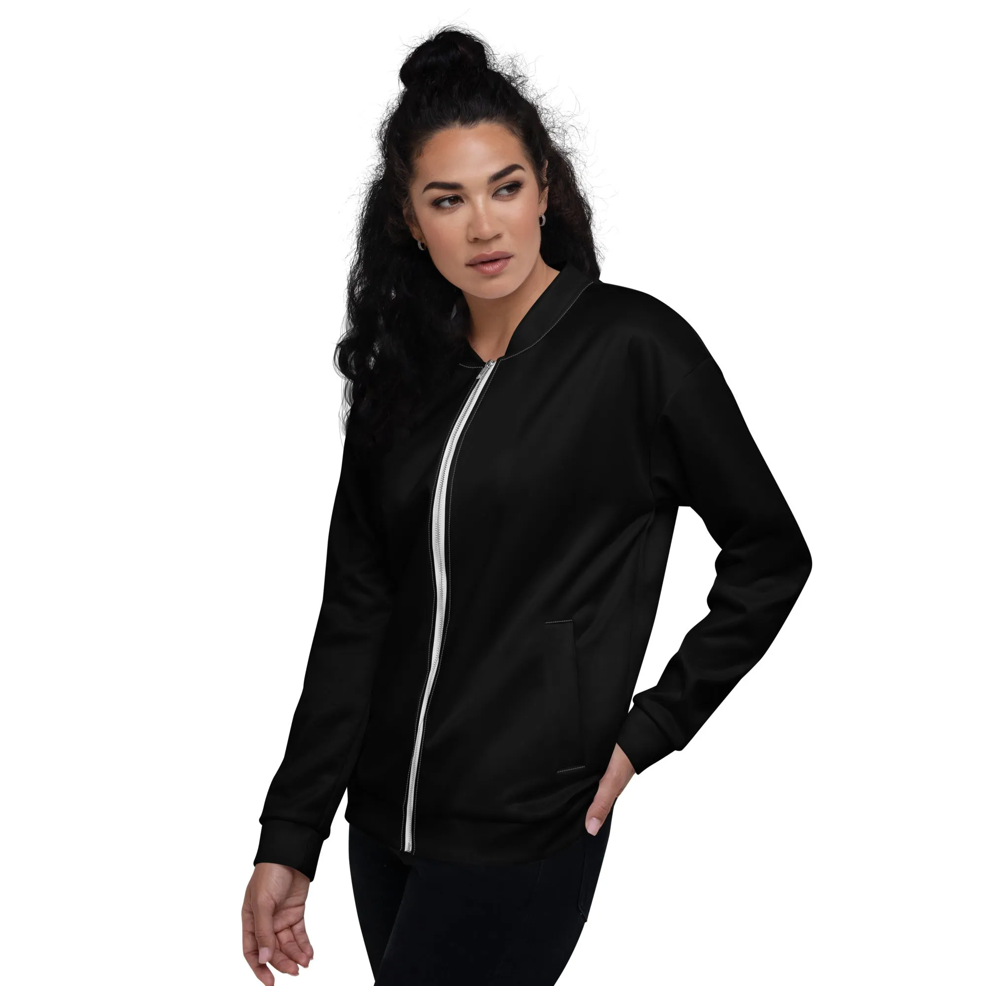 Black Bomber Jacket (Glamourange Bomber Jackets Outfit With Design Colour)