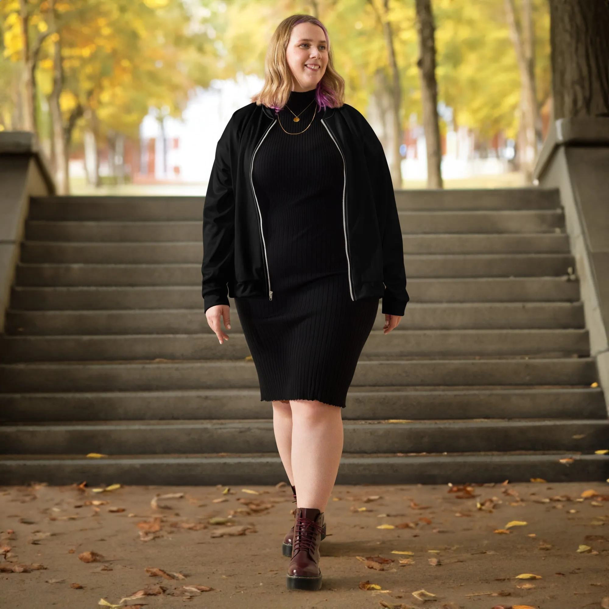 Black Bomber Jacket (Glamourange Bomber Jackets Outfit With Design Colour)