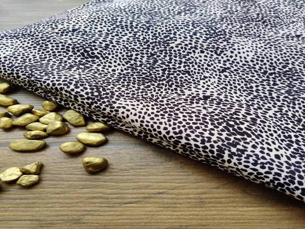 Black Off White Animal Printed Poly Crepe Fabric