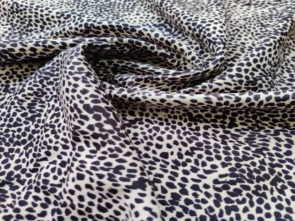 Black Off White Animal Printed Poly Crepe Fabric
