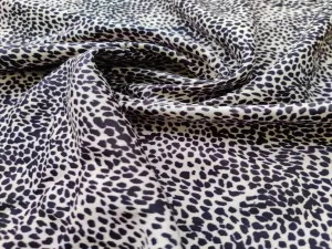 Black Off White Animal Printed Poly Crepe Fabric