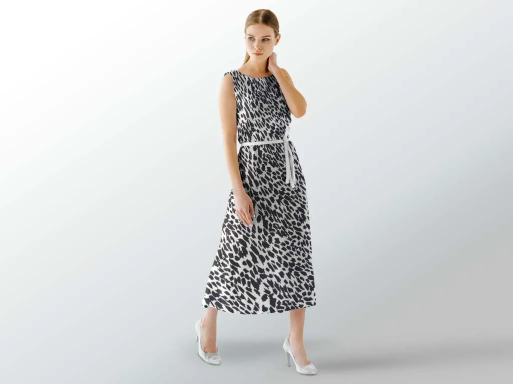 Black Off White Animal Printed Poly Crepe Fabric