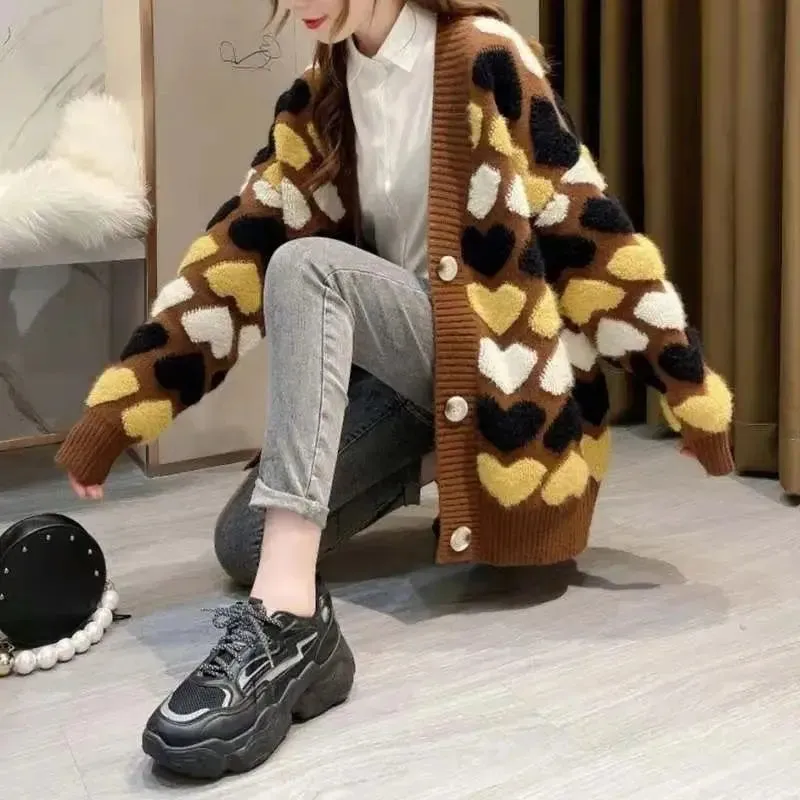 Block Print Design Classic Style Knit Long Sleeve Cardigan - Ailime Designs