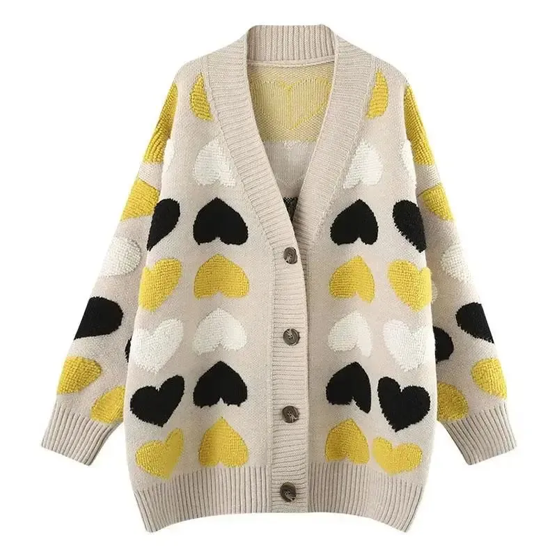 Block Print Design Classic Style Knit Long Sleeve Cardigan - Ailime Designs