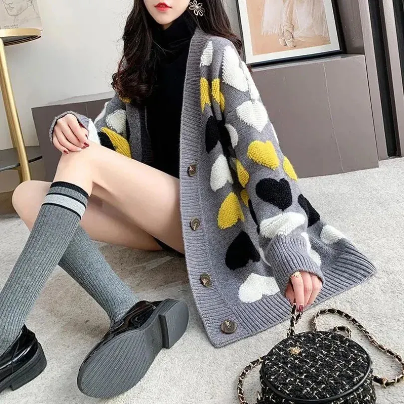 Block Print Design Classic Style Knit Long Sleeve Cardigan - Ailime Designs