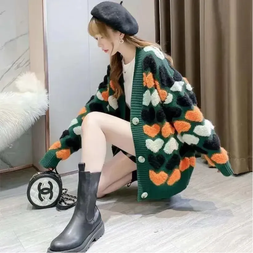 Block Print Design Classic Style Knit Long Sleeve Cardigan - Ailime Designs