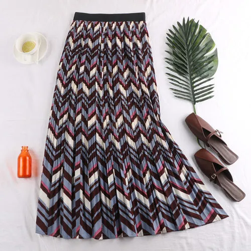 Bohemian Geometric Pleated Skirts
