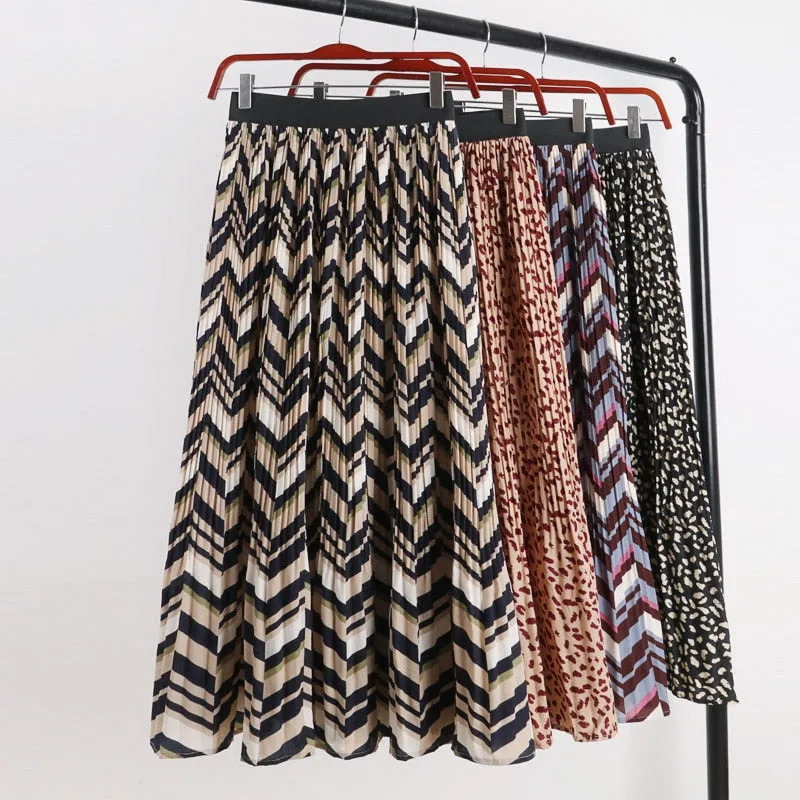Bohemian Geometric Pleated Skirts