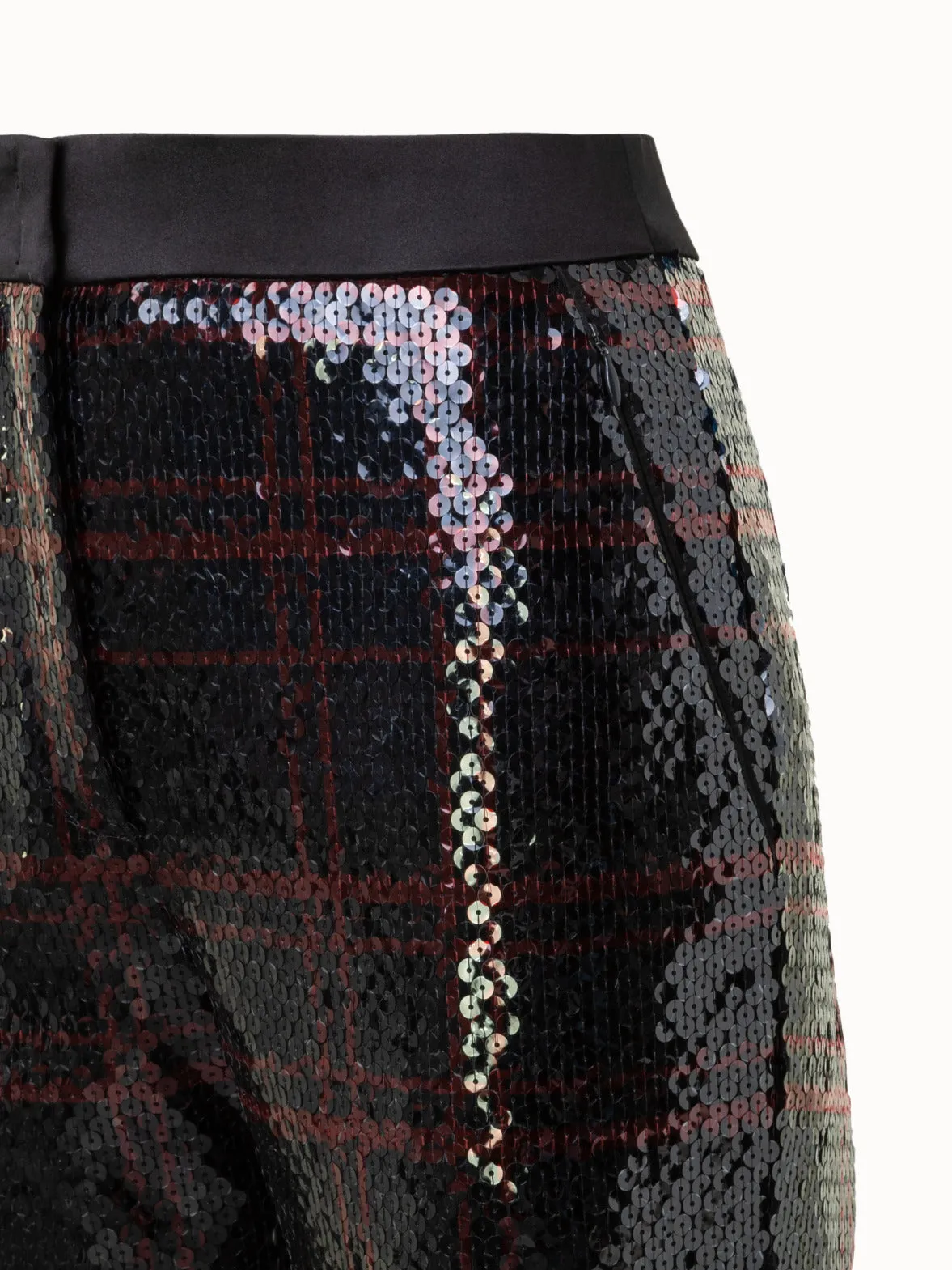 Bootcut Sequins Pants with Check Print