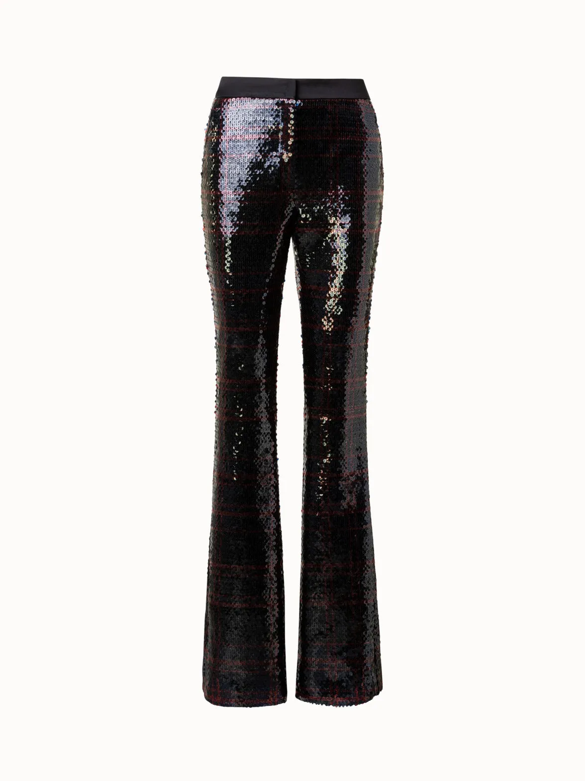 Bootcut Sequins Pants with Check Print