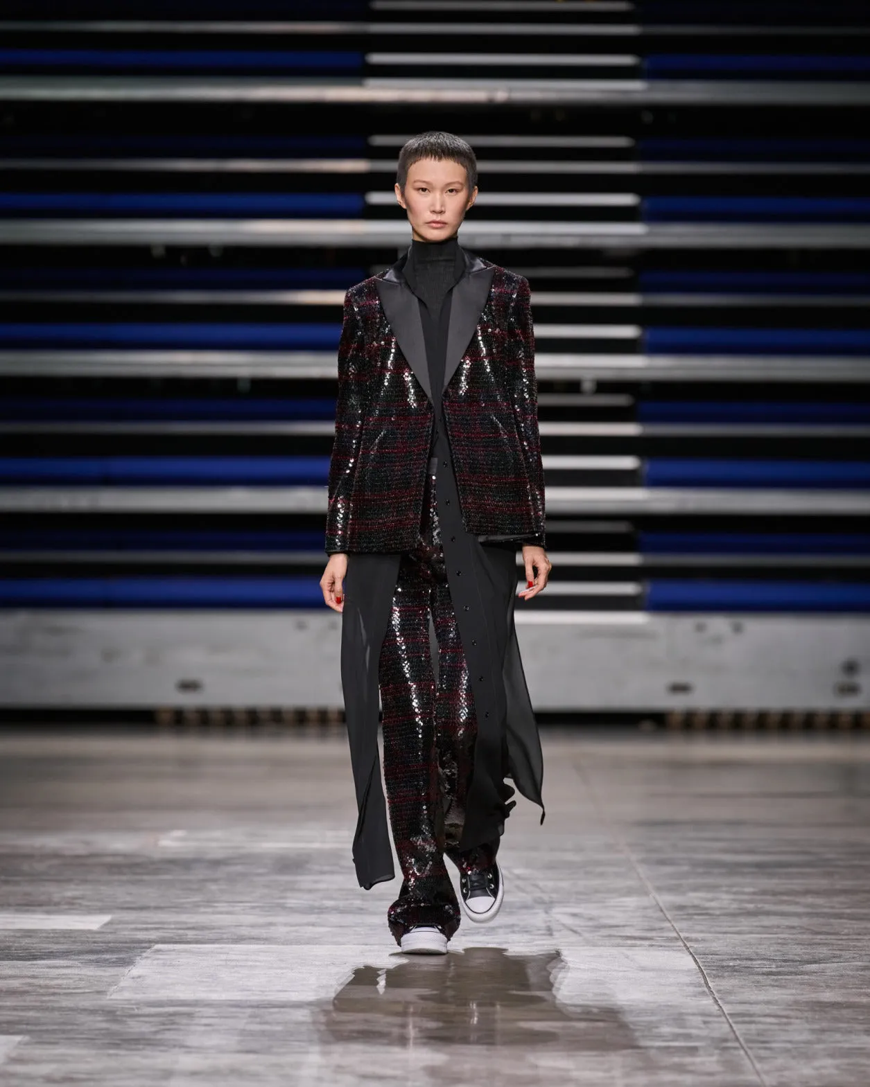 Bootcut Sequins Pants with Check Print