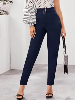 Buckle Belted Slant Pocket Cigarette Pants