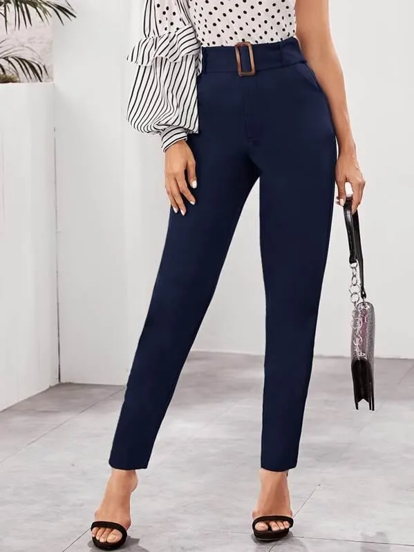 Buckle Belted Slant Pocket Cigarette Pants