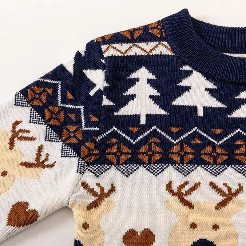 Cartoon Deer Design Knitted Christmas Sweaters For Kids
