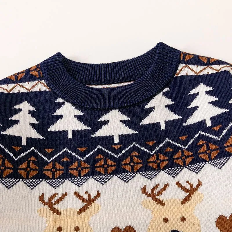 Cartoon Deer Design Knitted Christmas Sweaters For Kids