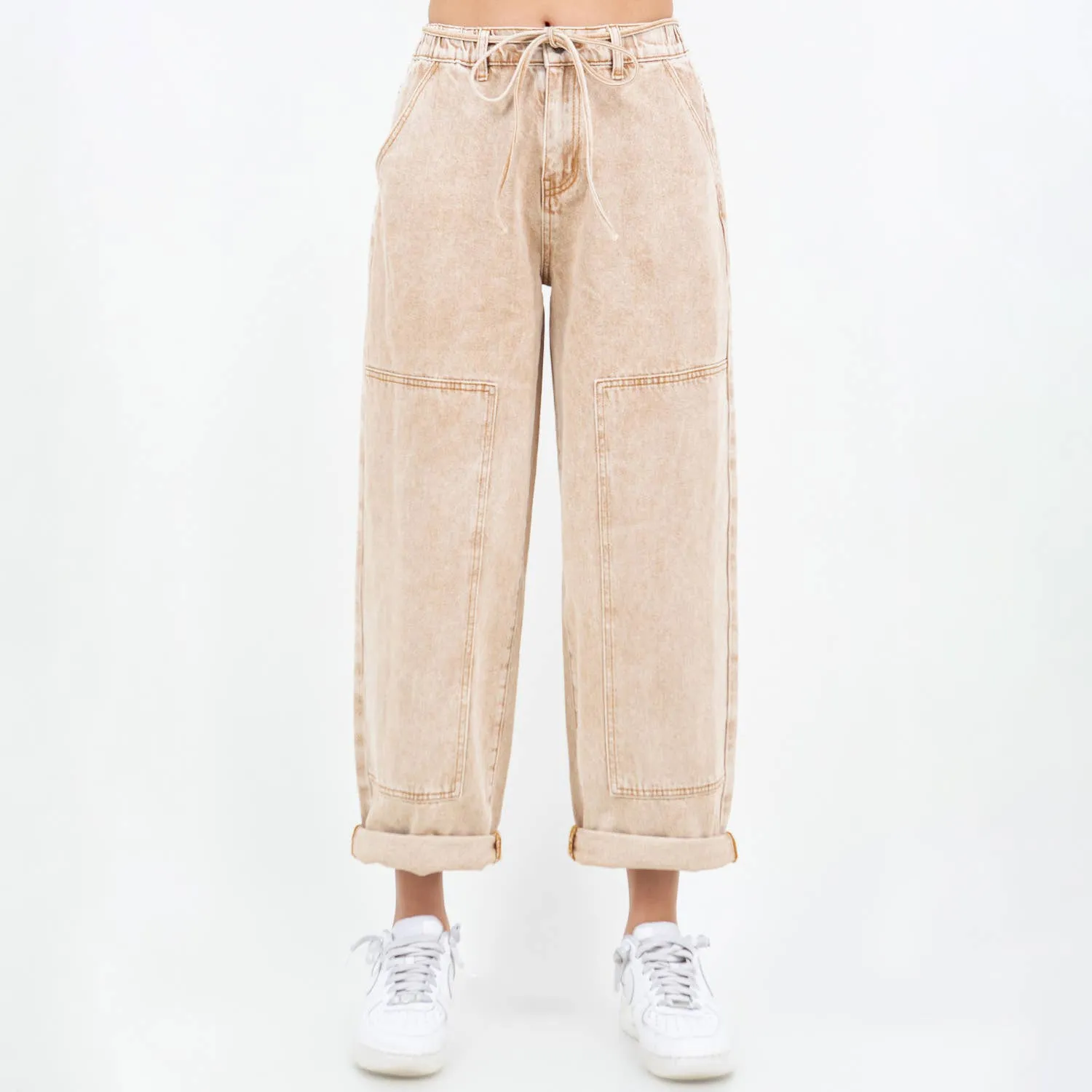 COLOR WASHED BARREL FIT PANTS
