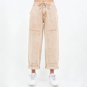 COLOR WASHED BARREL FIT PANTS