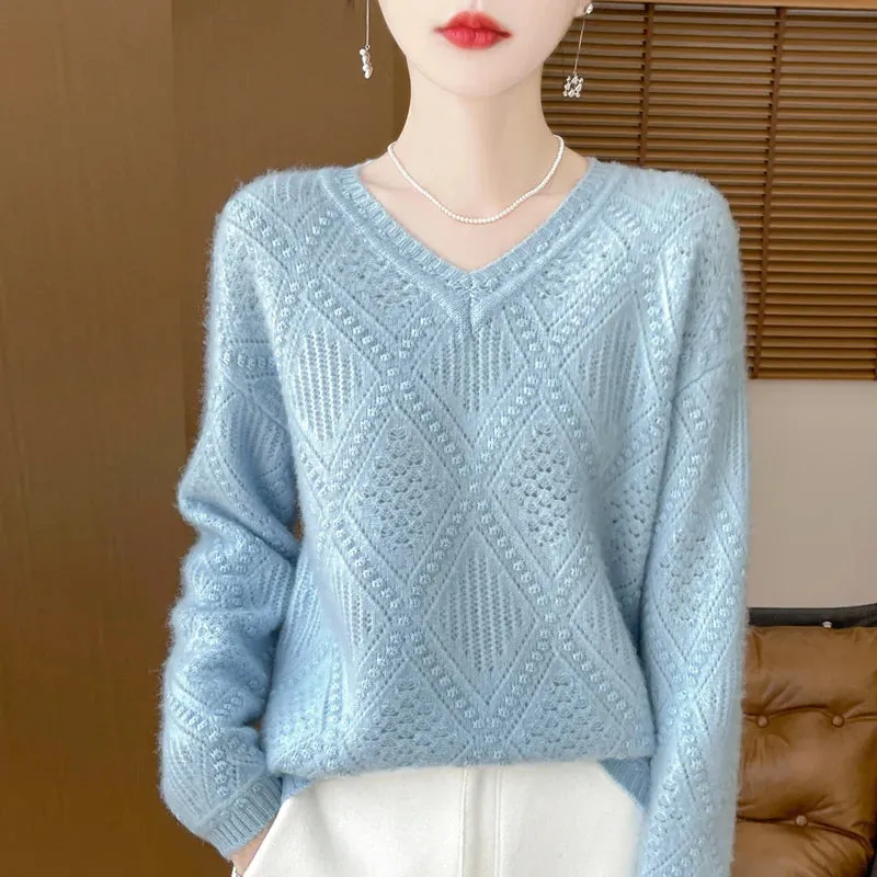 Cool V-neck Design Cashmere Sweaters - Ailime Dessigns