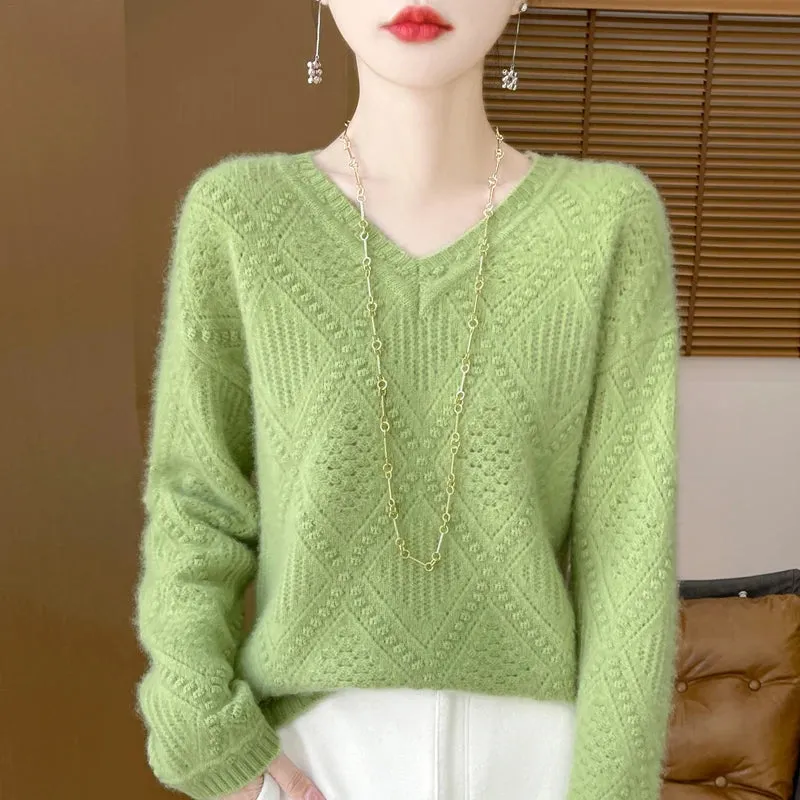 Cool V-neck Design Cashmere Sweaters - Ailime Dessigns