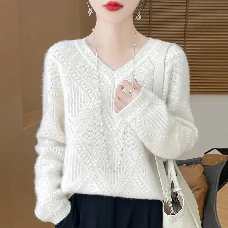 Cool V-neck Design Cashmere Sweaters - Ailime Dessigns