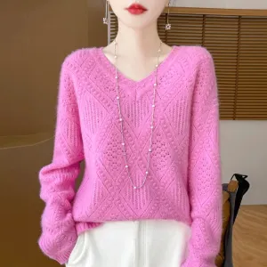 Cool V-neck Design Cashmere Sweaters - Ailime Dessigns