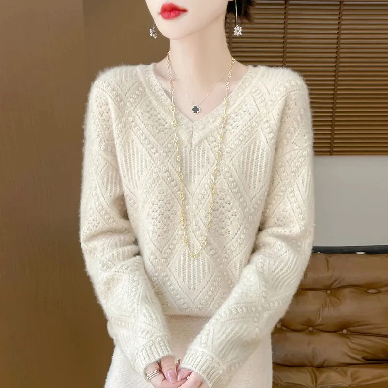 Cool V-neck Design Cashmere Sweaters - Ailime Dessigns