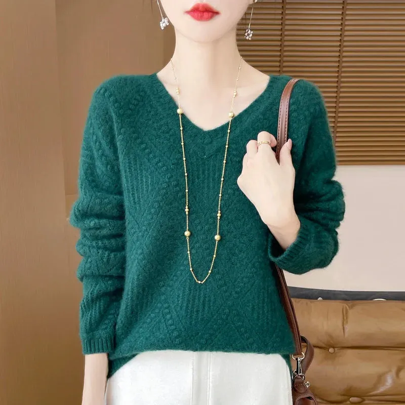Cool V-neck Design Cashmere Sweaters - Ailime Dessigns