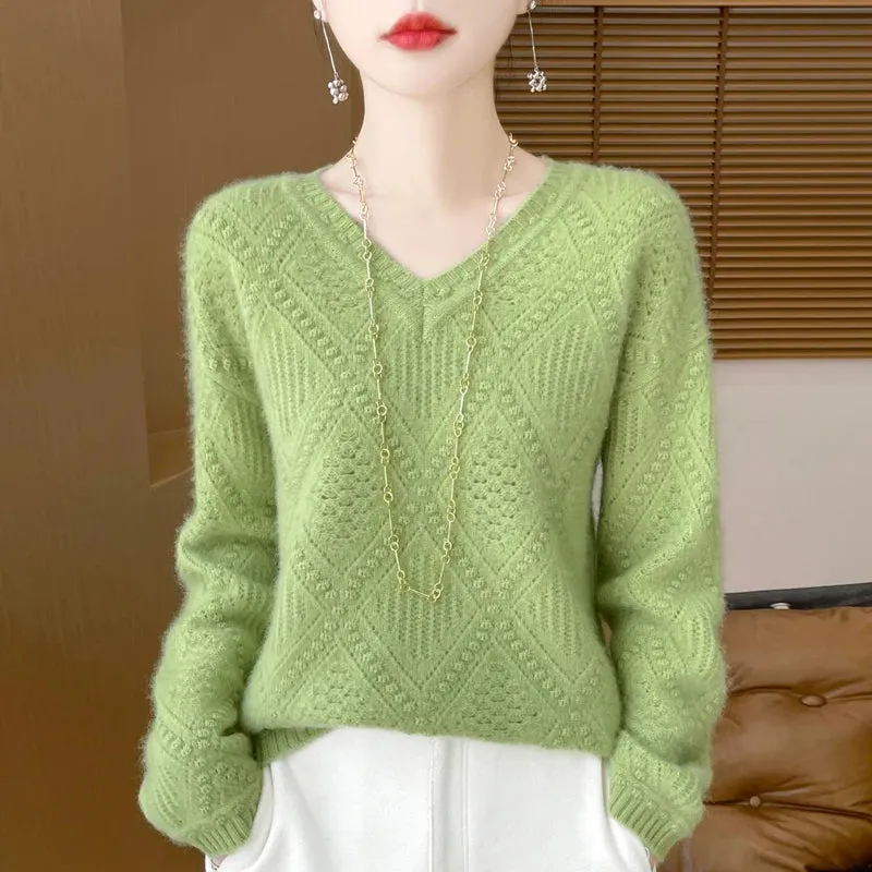 Cool V-neck Design Cashmere Sweaters - Ailime Dessigns