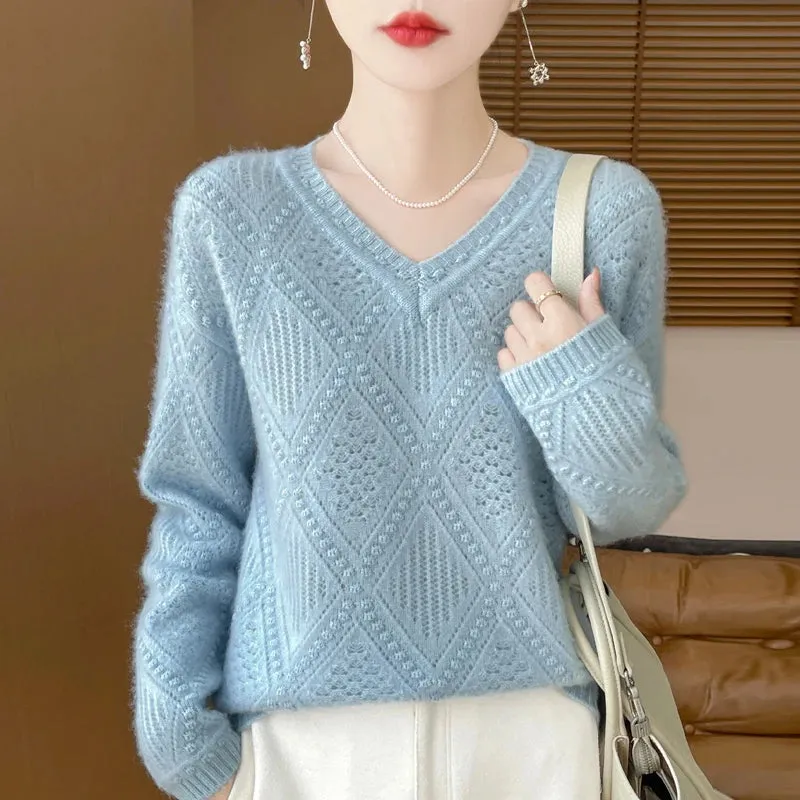 Cool V-neck Design Cashmere Sweaters - Ailime Dessigns