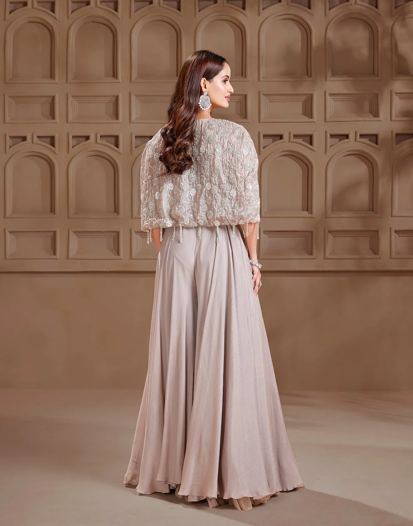 Earthy Metal Embellished Crepe Fusion Set
