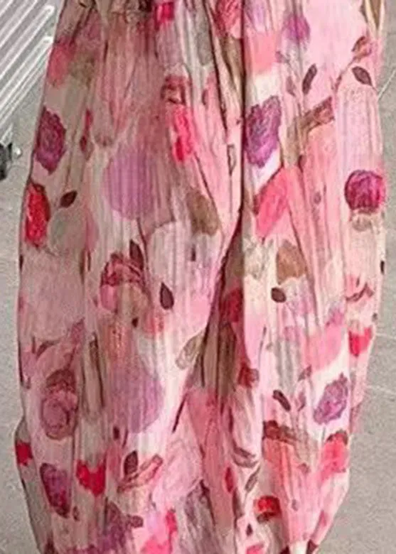 Elegant Pink Print Elastic Waist Kids Lantern Pants Summer LY5437